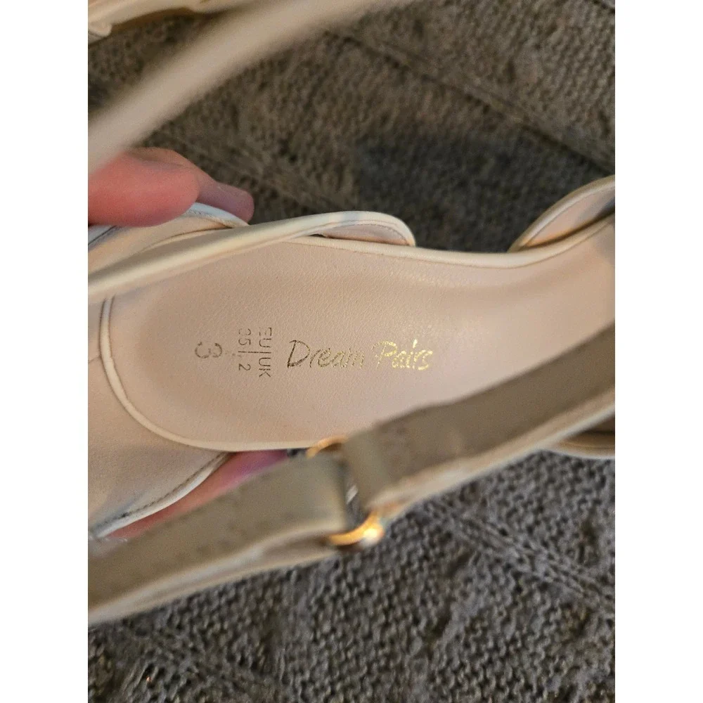 NEW - Dream Pairs Girls Cream Round Toe Block Heel Ankle Strap Pumps Size 3